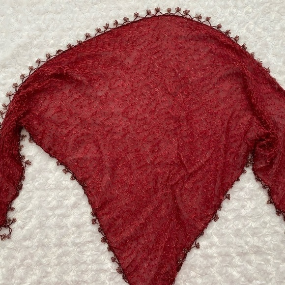 Sterling Styles Red Beaded Triangle Wrap | Formal Evening Shawl OS - Picture 4 of 9